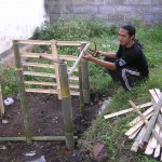 GCC local Staff building bamboo and wire compost bin (ENP)